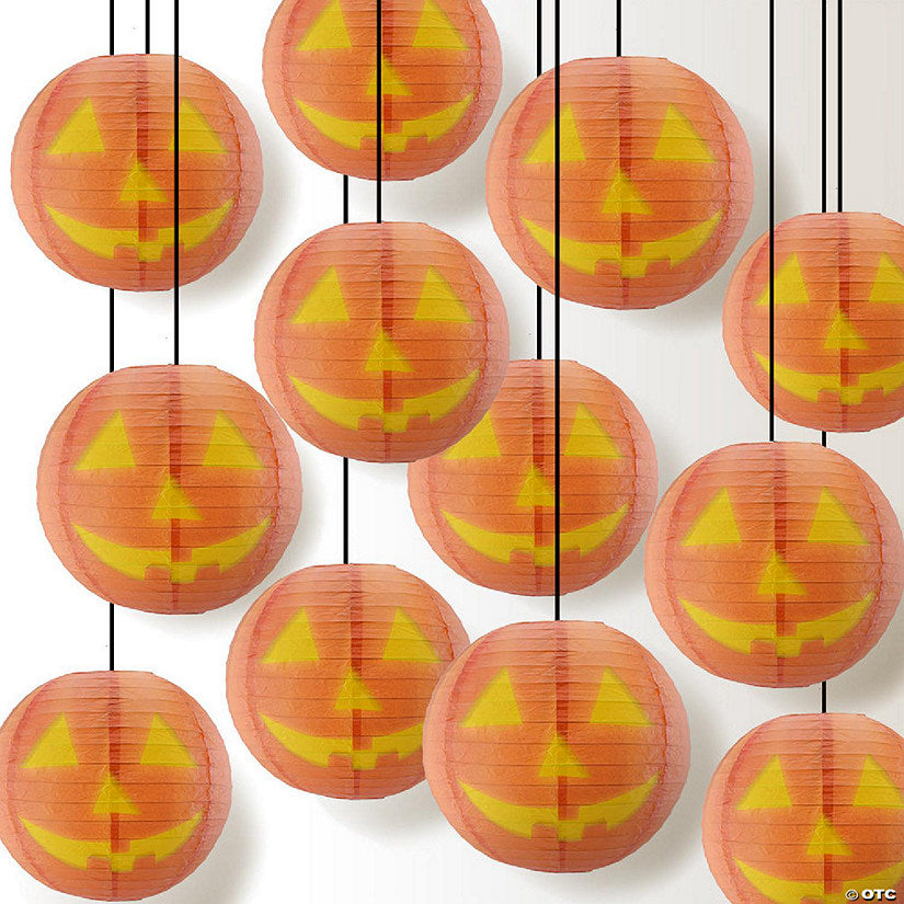 1 Set(s): PaperLanternStore 12 PACK 14" Jack-O-Lantern Pumpkin Halloween Paper Lantern, Design by Esper | USA Decoration®
