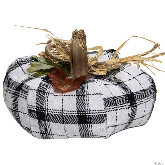 1 Piece(s): 5" Black and White Fabric Fall Harvest Tabletop Pumpkin | USA Decoration®