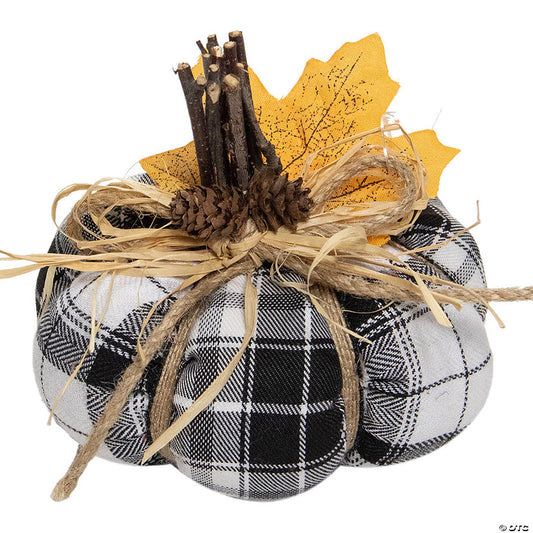 1 Piece(s): 5" Black and White Plaid Fall Harvest Plush Pumpkin | USA Decoration®