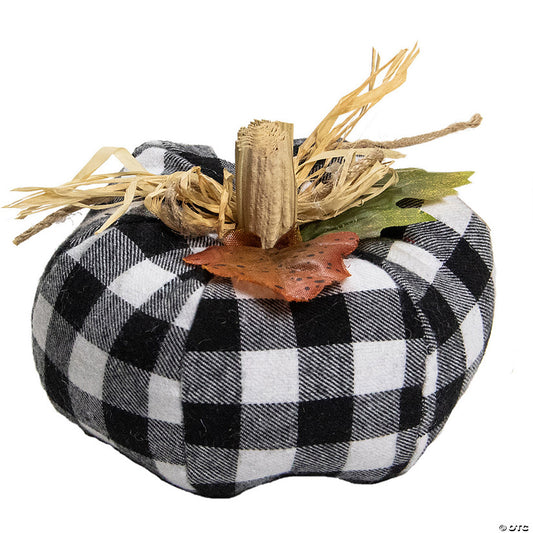1 Piece(s): 5" White and Black Buffalo Plaid Fall Harvest Pumpkin | USA Decoration®