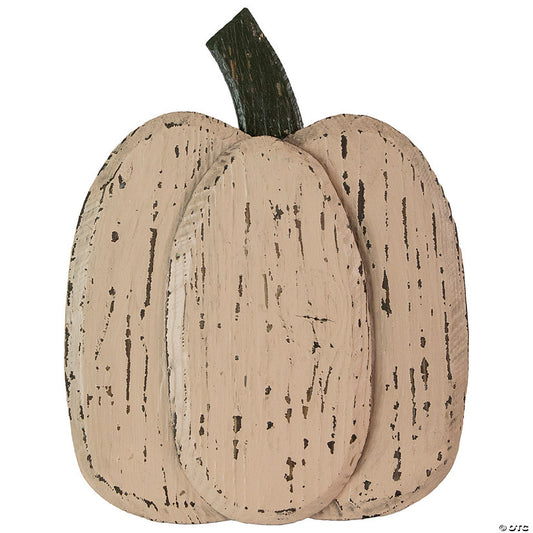 1 Piece(s): 14.5" Large Beige Wooden Autumn Harvest Pumpkin Decoration | USA Decoration®