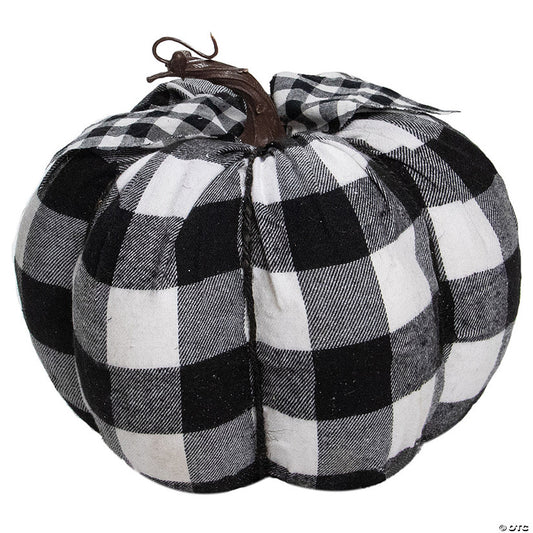 1 Piece(s): 7" Black and White Buffalo Plaid Fall Harvest Tabletop Pumpkin | USA Decoration®