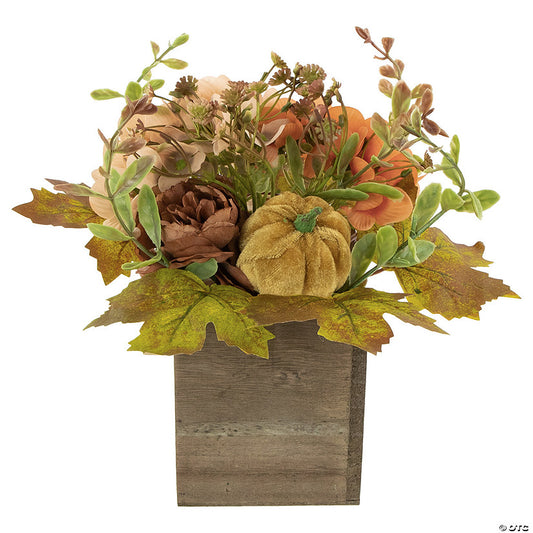 1 Piece(s): 10" x 8" Orange Floral and Pumpkin Wooden Box Fall Harvest Tabletop Decoration | USA Decoration®
