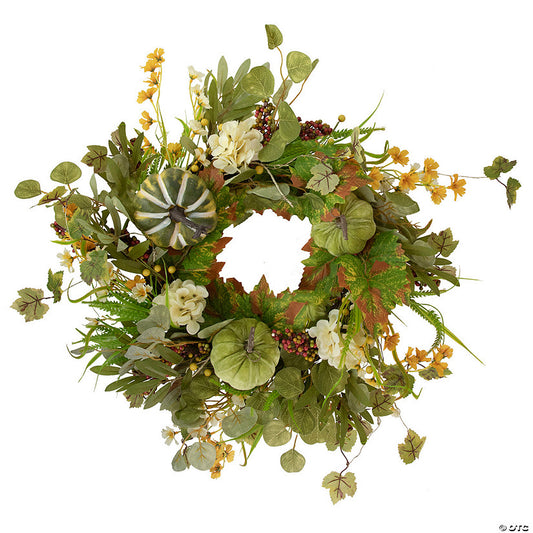 1 Piece(s): Pumpkins and Berries Artificial Fall Harvest Twig Wreath 24-Inch Unlit | USA Decoration®