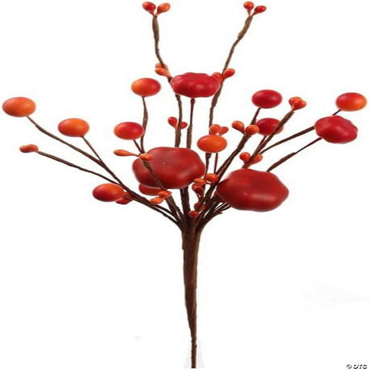 1 Piece(s): Floral Home Orange 11" Mini Pumpkin Pick with Realistic Berries 1PC | USA Decoration®