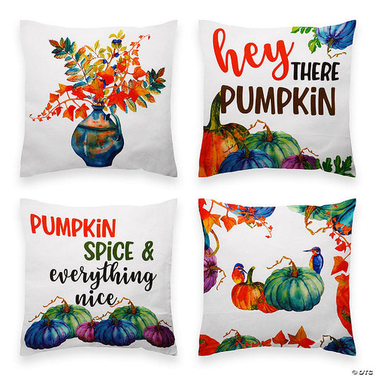 1 Set(s): G128 18 x 18 In Fall Pumpkin Oil Painting Style Waterproof Pillow Covers, Set of 4 | USA Decoration®