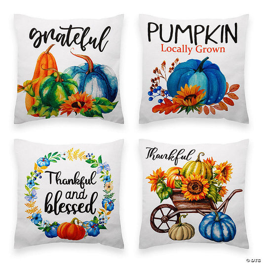 1 Set(s): G128 18 x 18 In Fall Pumpkin Thankful Waterproof Pillow Covers, Set of 4 | USA Decoration®