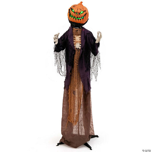Costway 5.6 FT Halloween Animated Standing Pumpkin Scarecrow with Weird Phrases LED Eyes | USA Decoration®
