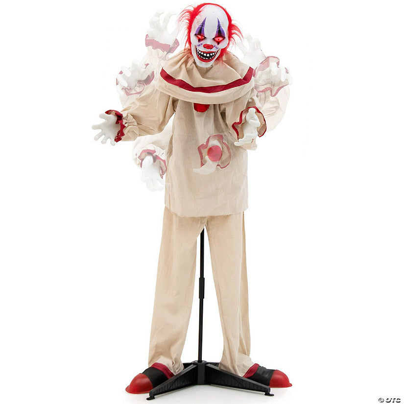 Costway 5 FT Grins Animatronic Killer Clown Halloween Decoration with Glowing Red Eyes | USA Decoration®