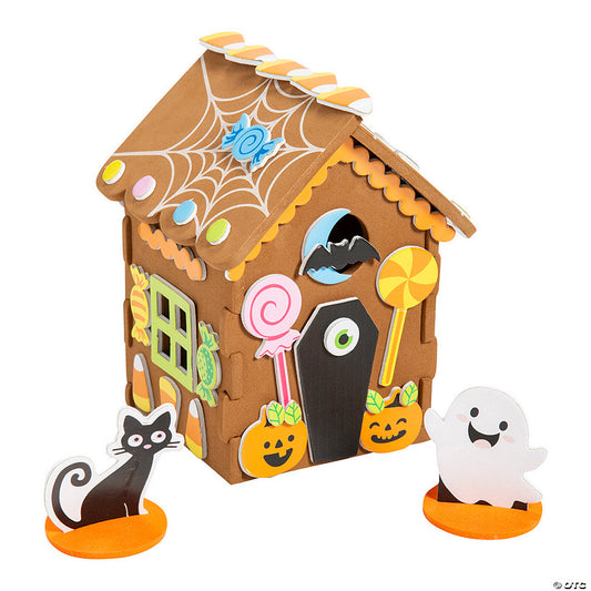 Makes 12: 3 3/4" x 5 3/4" 3D Halloween Gingerbread House Foam Craft Kit - Makes 12 | USA Decoration®