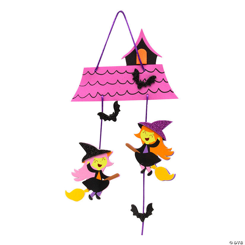 Makes 12: 6 1/2" x 9" Halloween Flying Witch Mobile Foam Craft Kit - Makes 12 | USA Decoration®