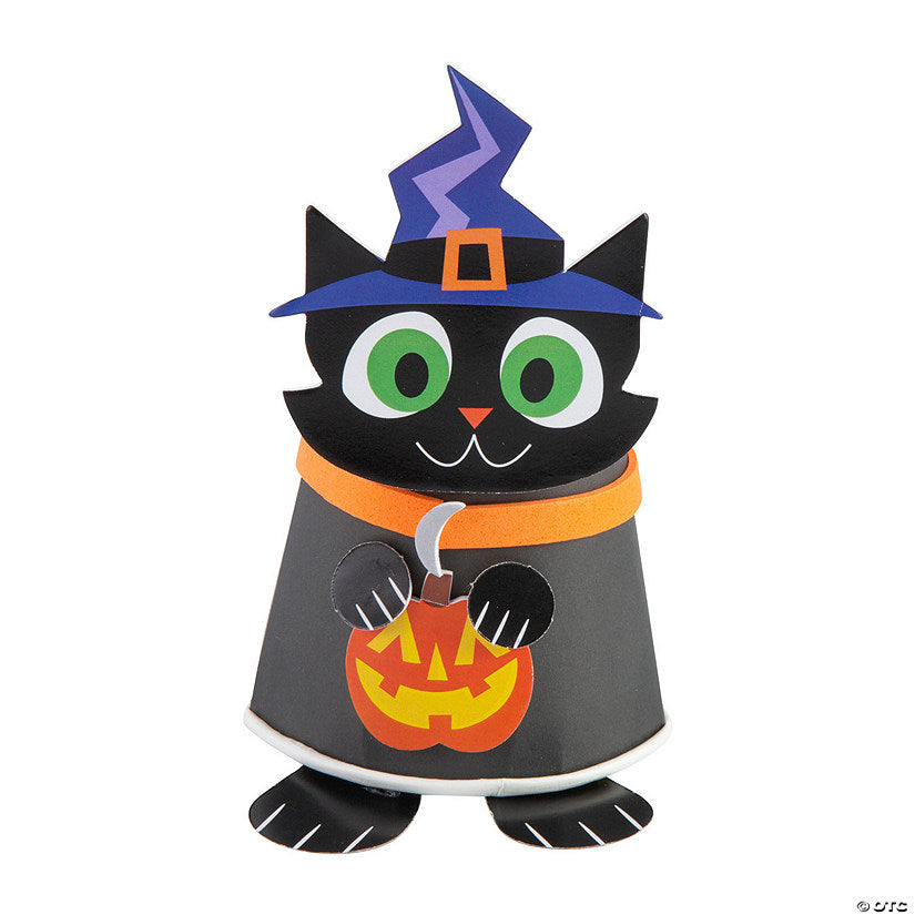 Makes 12: 3 1/2" x 5 1/2" Halloween 3D Black Cat Paper Cup Craft Kit – Makes 12 | USA Decoration®