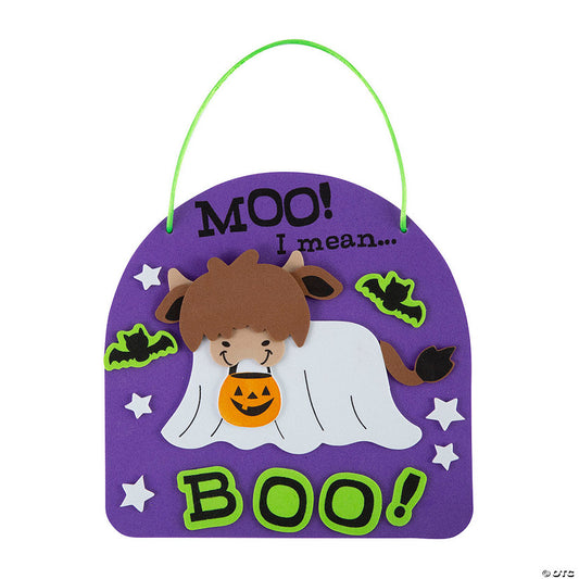 Makes 12: 6 1/2" Halloween Ghost Highland Cow Sign Foam Craft Kit - Makes 12 | USA Decoration®