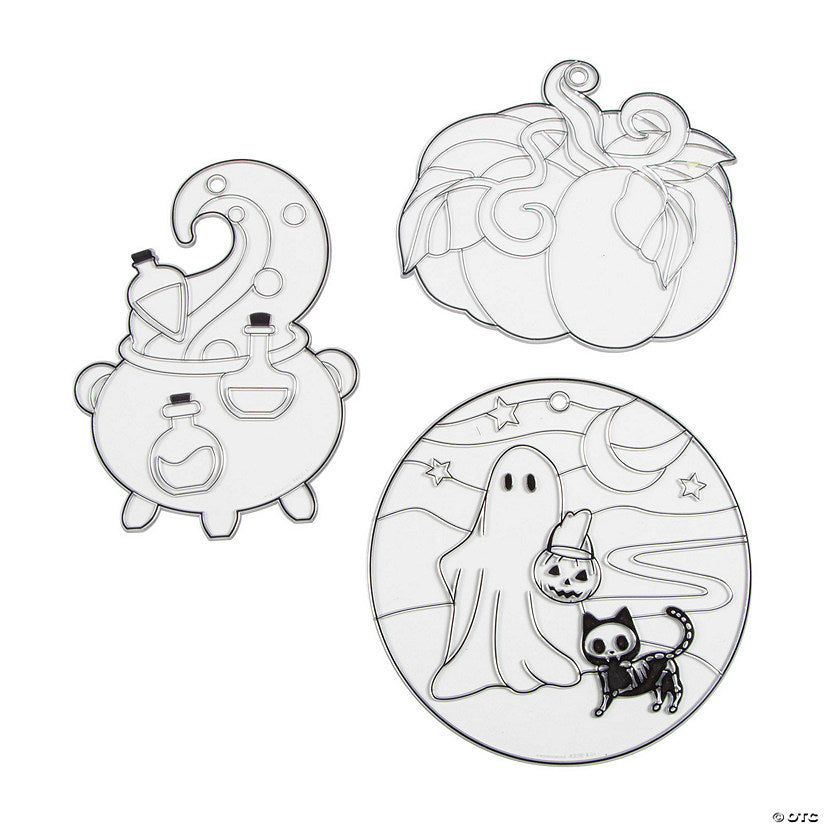 Per Dozen: 6 1/4" - 7 3/4" Large Halloween Scene Plastic Suncatchers - 12 Pc. | USA Decoration®