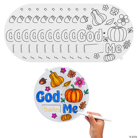 12 Piece(s): 9" Color Your Own Religious Fall God Loves Me Cardstock Wheels – 12 Pc. | USA Decoration®