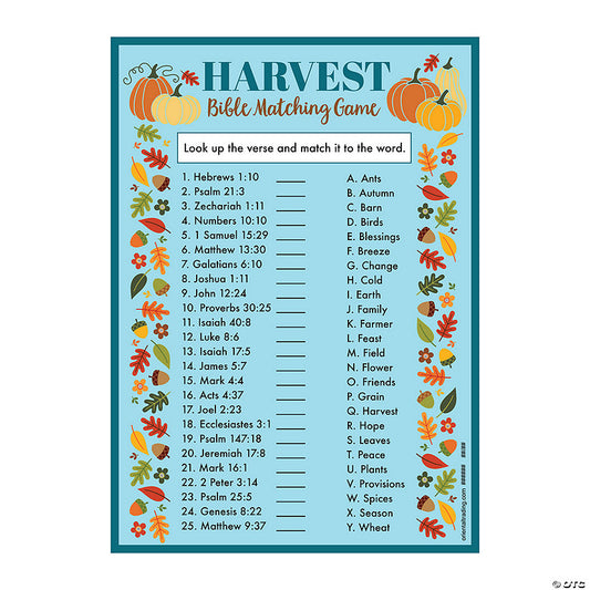 24 Piece(s): 5" x 7" Religious Harvest Bible Verse Match Game Paper Sheets - 24 Pc. | USA Decoration®