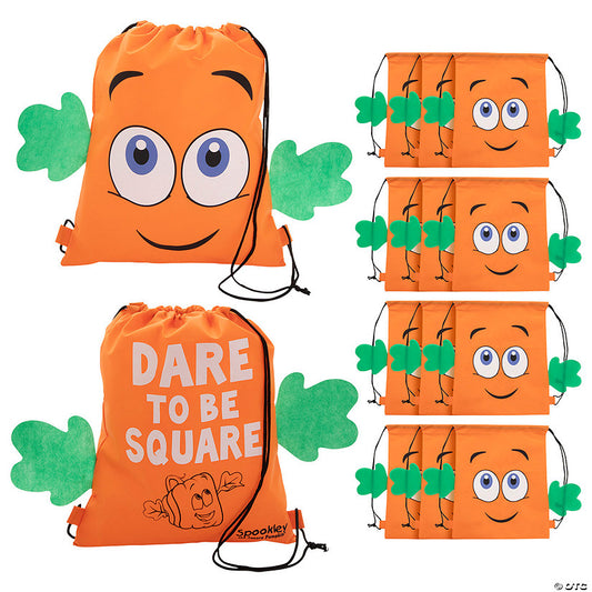 12" x 15" Medium Spookley the Square Pumpkin™ Nonwoven Drawstring Bags - 12 Pc. | USA Decoration®