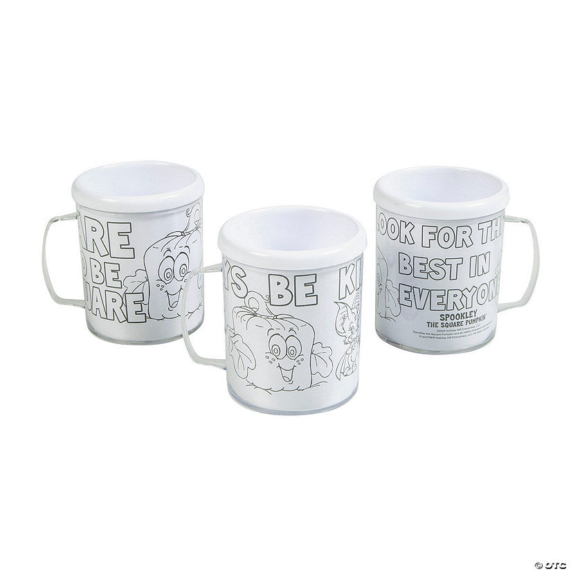 12 Piece(s): 4" 8 oz. Color Your Own Spookley the Square Pumpkin™ BPA-Free Plastic Mugs - 12 Pc. | USA Decoration®