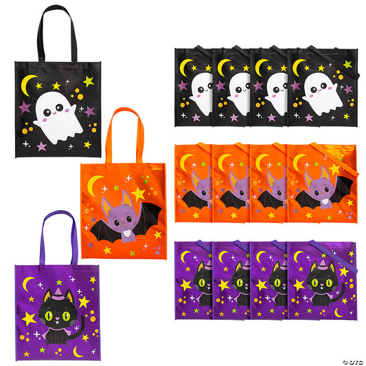 15" x 17" Large Metallic Laminated Halloween Nonwoven Tote Bags - 12 Pc. halloween