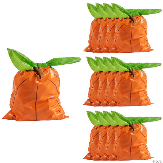5 1/2" x 9 1/2" Pumpkin with Leaves Cellophane Bags - 12 Pc. halloween