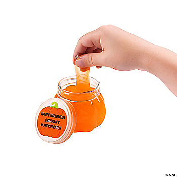Per Dozen: 2" Personalized Pumpkin-Shaped Containers of Orange Slime - 12 Pc. | USA Decoration®
