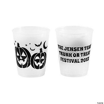 50 Piece(s): 3 3/4" 16 oz. Bulk 50 Ct. Personalized Jack-O’-Lantern Frosted Reusable Plastic Cups | USA Decoration®
