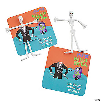 24 Piece(s): 24 Pc. 5 1/4" Halloween Skeleton Bendables with Personalized Card for 24 | USA Decoration®