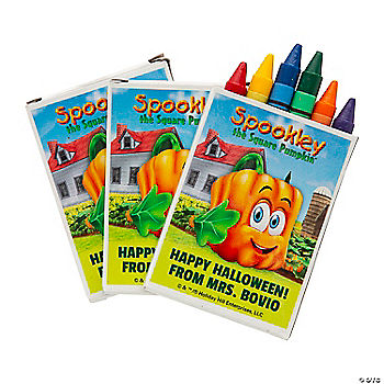6-Color Personalized Spookley the Square Pumpkin™ Crayon Boxes - 24 Pc. | USA Decoration®