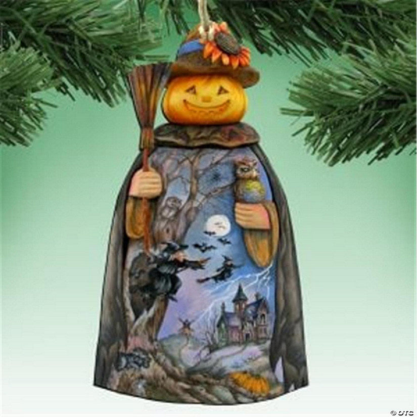1 Set(s): 8114180 Halloween Scare Craw Pumpkin Head Wooden Ornament Set of 2 | USA Decoration®