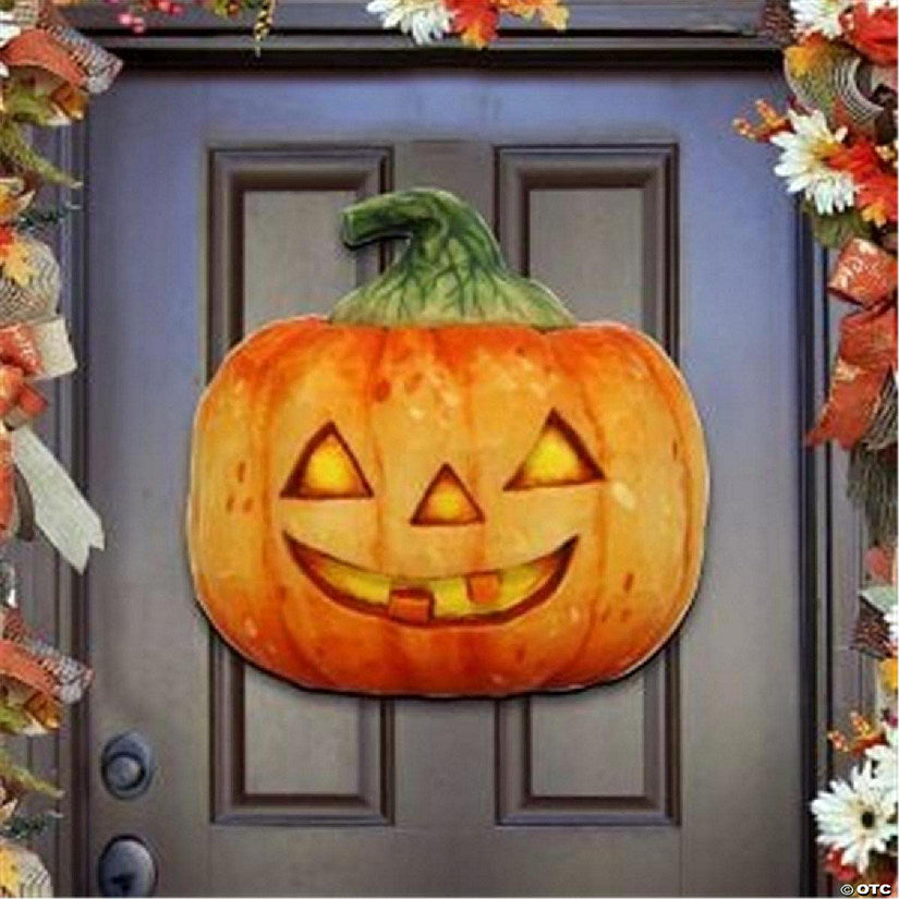 1 Set(s): 8158414 Halloween Pumpkin Wooden Ornament Set of 2 | USA Decoration®