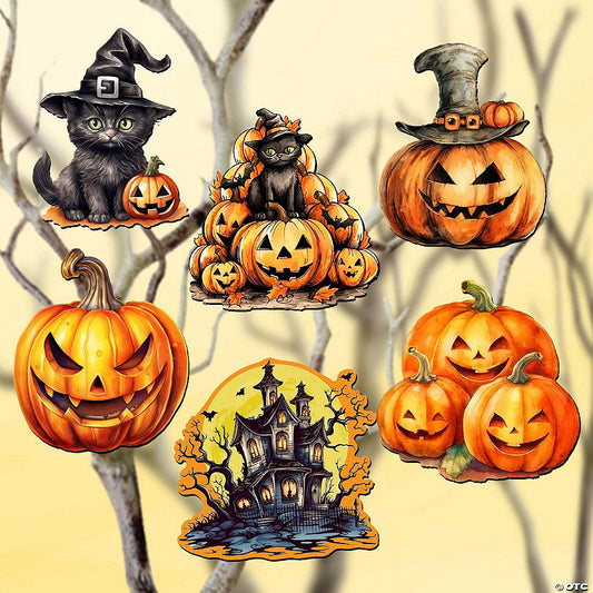 6 Set(s): Spooky Pumpkins Wooden Decorative Clip-On Ornaments Set Of 6 By G.Debrekht | USA Decoration®