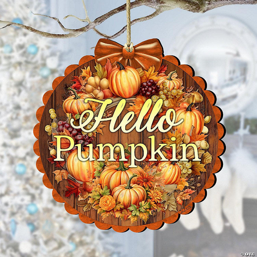 1 Piece(s): Hello Pumpkin Wooden Ornaments By G. Debrekht - Thanksgiving Halloween Decor | USA Decoration®