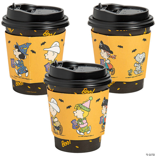 8 oz. Small Peanuts Halloween Disposable Paper Coffee Cups with Lids Sleeves - 12 Pc. | USA Decoration®