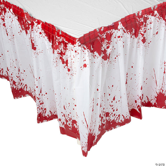 14 Ft. x 29" Halloween Horror Party Bloody Red & White Plastic Table Skirt | USA Decoration®