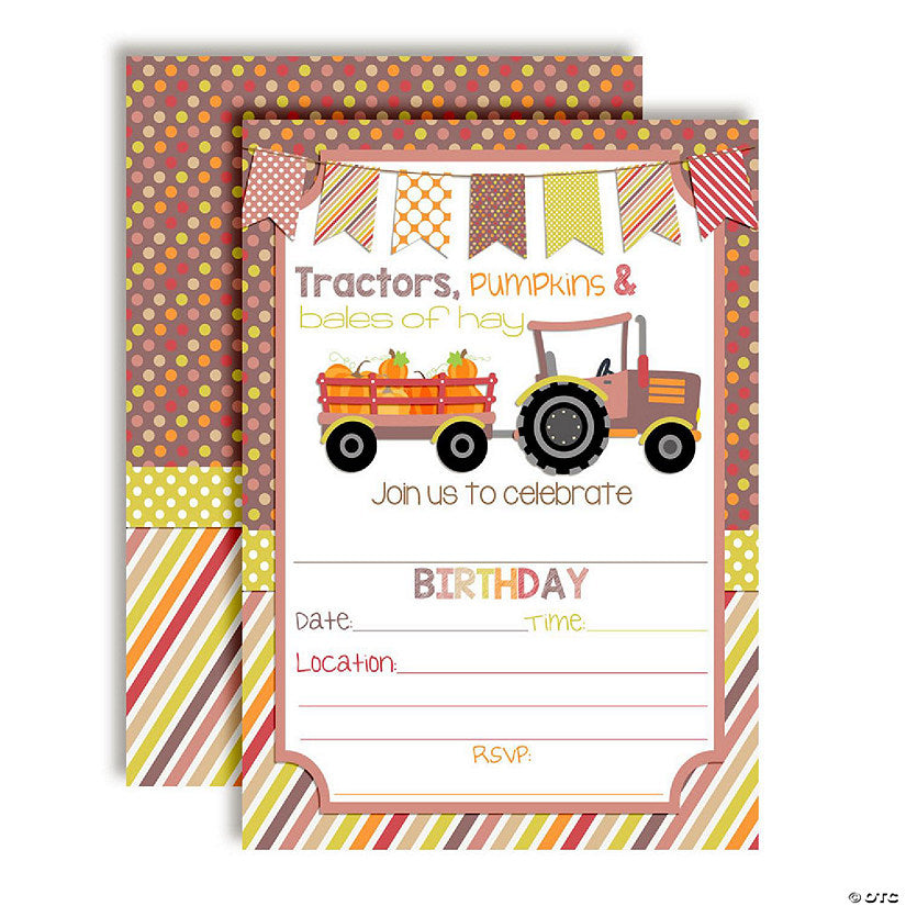 40 Piece(s): AmandaCreation Tractor with Pumpkins Girl Birthday Invites 40pc. | USA Decoration®
