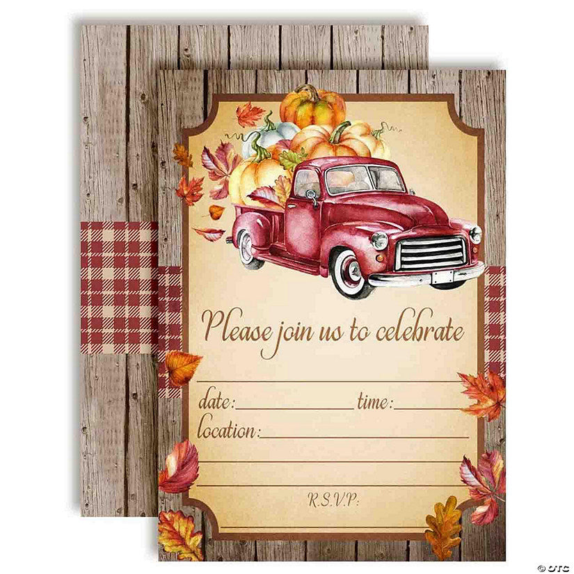 40 Piece(s): Autumn Truck Full of Pumpkins Invitations 40pc. by AmandaCreation | USA Decoration®