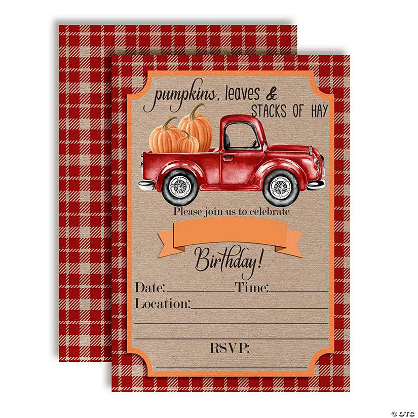 40 Piece(s): Red Plaid Pumpkin Truck Party Invitations 40pc. by AmandaCreation | USA Decoration®