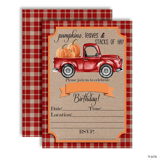 40 Piece(s): Red Plaid Pumpkin Truck Party Invitations 40pc. by AmandaCreation | USA Decoration®
