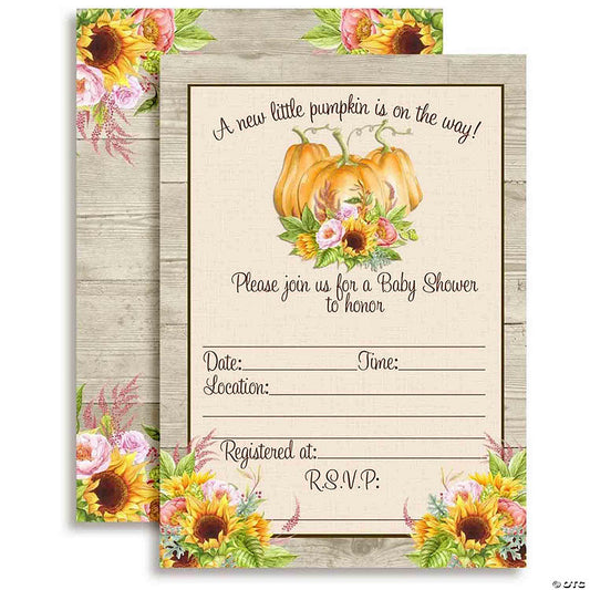40 Piece(s): AmandaCreation Watercolor Pumpkin and Sunflower Baby Invites 40pc. | USA Decoration®