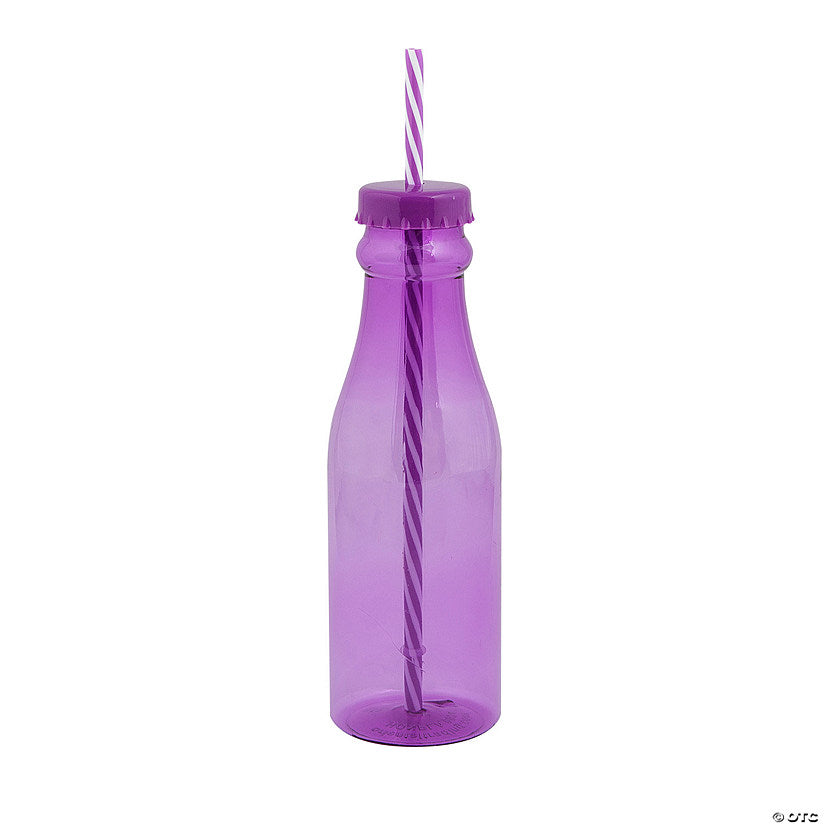 22 oz. Purple Reusable Plastic Drink Bottles with Striped Straw - 12 Pc. | USA Decoration®