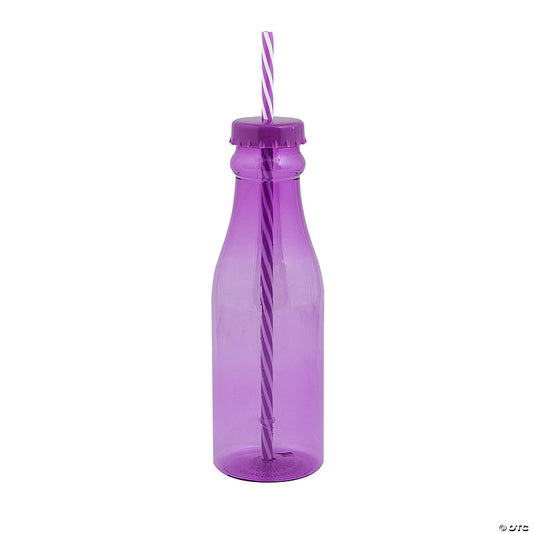 22 oz. Purple Reusable Plastic Drink Bottles with Striped Straw - 12 Pc. | USA Decoration®