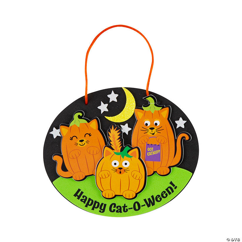 Makes 12: 6" x 5" Happy Cat-O-Ween Cat-O’-Lantern Sign Foam Craft Kit - Makes 12 | USA Decoration®