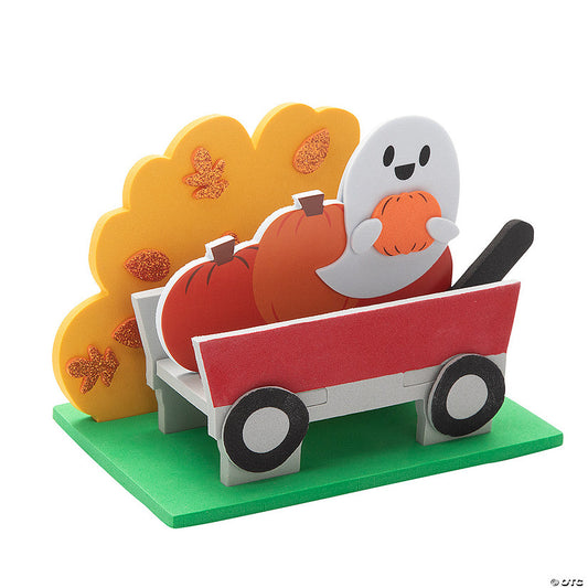 Makes 12: 5 3/4" x 4" 3D Halloween Ghost Hayrack Ride Scene Foam Craft Kit - Makes 12 | USA Decoration®
