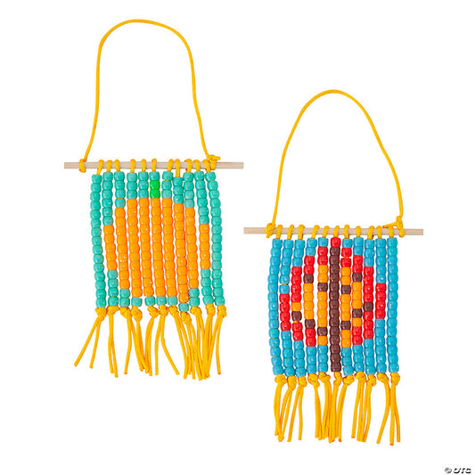 Makes 6: 5" x 4 3/4" Fall Icons Pony Bead Banner Ornament Craft Kit - Makes 6 | USA Decoration®