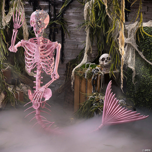 6 ft. Pink Life-Size Jeweled Mermaid Plastic Skeleton Halloween Decoration | USA Decoration®