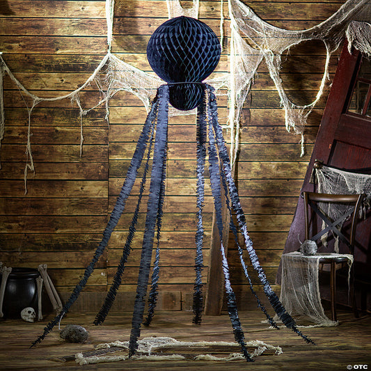 1 Piece(s): 7 Ft. Large Black Hanging Honeycomb Tissue Paper Spider Halloween Decoration | USA Decoration®