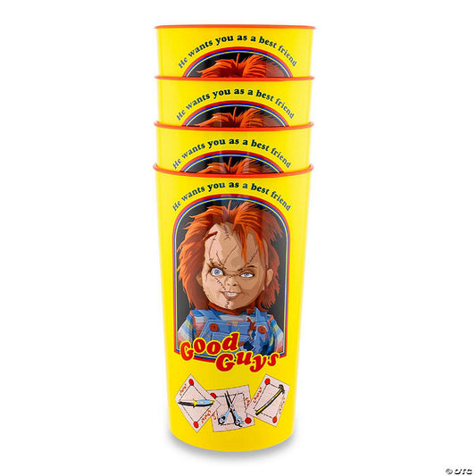 Kids Play Chucky "Good Guys" 4-Piece Plastic Cup Set Each Holds 22 Ounces | USA Decoration®