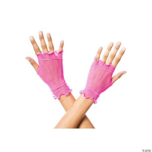 1 Piece(s): Music Legs 438-NPINK Flounce Fishnet Gloves, Neon Pink | USA Decoration®