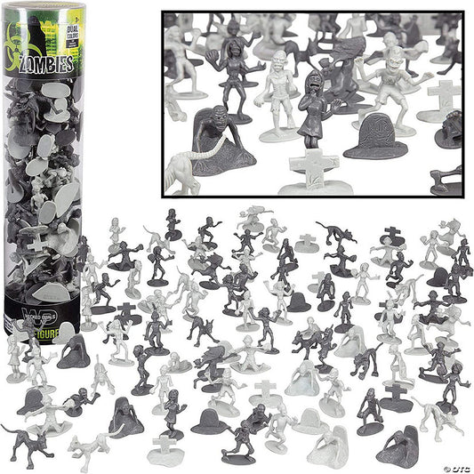 1 Count: Zombie Action Figures - Big Bucket of 100 Zombies with 14 Unique Sculpts - Zombies, Pets, Graves, and Humans for Playtime, Decoration and Halloween Trick or Tre | USA Decoration®