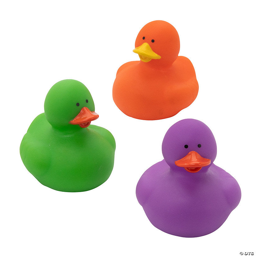 36 Piece(s): 2" Secondary Color Orange, Purple & Green Rubber Duck Assortment – 36 Pc. | USA Decoration®